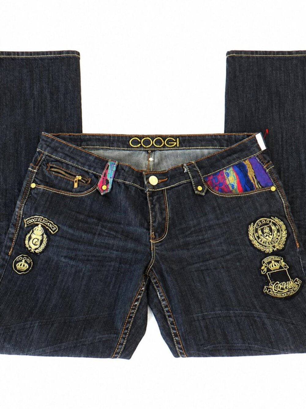 COOGI Women’s Dark Wash Gold Embroidered Patch Bootcut Jeans